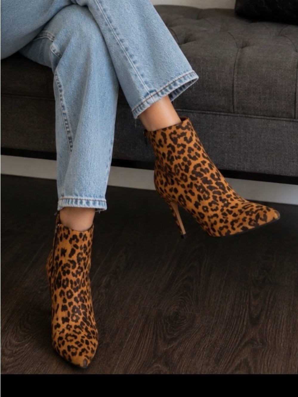 Leopard Print Pointed Toe Stiletto Ankle Boots - Brown